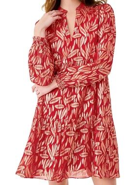 Lilly Pulitzer Red Dress with Gold Leaf Print